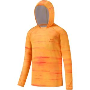 image:imageBASSDASH Youth UPF50 Performance T Shirt with Hood Long Sleeve Fishing Hiking Sun Shirt FS03YOrange Ripple Water