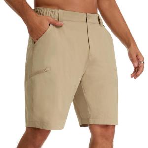 image:imageBASSDASH Mens 10 Hiking Cargo Shorts Quick Dry Water Resistant Lightweight Outdoor Shorts for Fishing Camping GolfKhaki