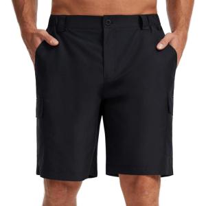 image:imageBASSDASH Mens 9 Hiking Cargo Shorts Quick Dry UPF 50 Lightweight Stretch for Fishing Kayaking Camping Casual FP11MBlack
