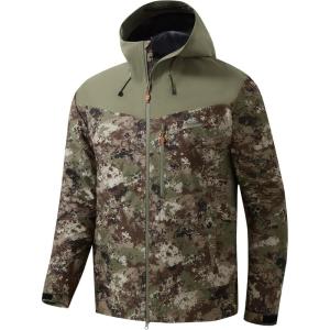 image:imageBASSDASH VORTEXIS Mens Waterproof Rain Jacket Breathable Ultra Lightweight RipStop Packable for Fishing Hunting HikingGrunge CamoMoss Green