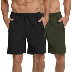 image:imageBASSDASH Mens 7 Inseam Hiking Fishing Shorts UPF 50 with 3 Zipper Pockets Lightweight Water Resistant Quick Dry FP12MPack of 2  Black  Army Green
