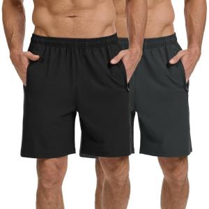 image:imageBASSDASH Mens 7 Inseam Hiking Fishing Shorts UPF 50 with 3 Zipper Pockets Lightweight Water Resistant Quick Dry FP12MPack of 2  Black  Dark Grey
