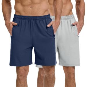 image:imageBASSDASH Mens 7 Inseam Hiking Fishing Shorts UPF 50 with 3 Zipper Pockets Lightweight Water Resistant Quick Dry FP12MPack of 2  Dark Blue  Light Grey