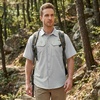 image:imageBASSDASH Mens UV Short Sleeve Button Down Shirt  Cooling Water Resistant amp Breathable for Hiking Fishing OutdoorCool Grey