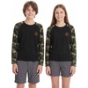 image:imageBASSDASH Youth UPF50 Camo Long Sleeve Fishing Shirt UV Protection Quick Dry TeeBlackArmy Green Camo