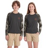 image:imageBASSDASH Youth UPF50 Camo Long Sleeve Fishing Shirt UV Protection Quick Dry TeeDark GreyGrunge Camo