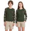 image:imageBASSDASH Youth UPF50 Camo Long Sleeve Fishing Shirt UV Protection Quick Dry TeeOlive GreenArmy Green Camo