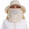 image:imageBASSDASH UPF 50 Breathable Sun Hat with Removable Face Cover and Neck Flap Wide Brim Bucket Hat for Fishing Hiking Men WomenBeige