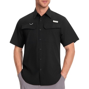 image:imageBASSDASH Mens UV Short Sleeve Button Down Shirt  Cooling Water Resistant amp Breathable for Hiking Fishing OutdoorBlack