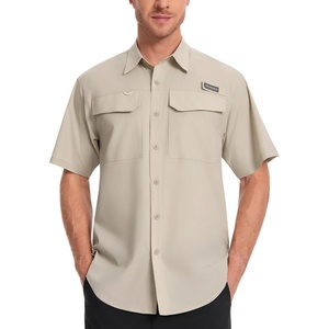 image:imageBASSDASH Mens UV Short Sleeve Button Down Shirt  Cooling Water Resistant amp Breathable for Hiking Fishing OutdoorKhaki