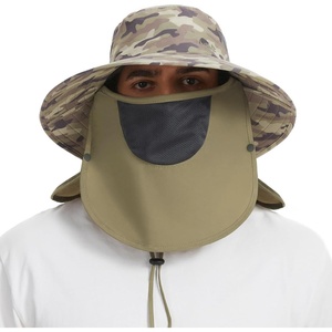 image:imageBASSDASH UPF 50 Breathable Sun Hat with Removable Face Cover and Neck Flap Wide Brim Bucket Hat for Fishing Hiking Men WomenEarth CamoKhaki