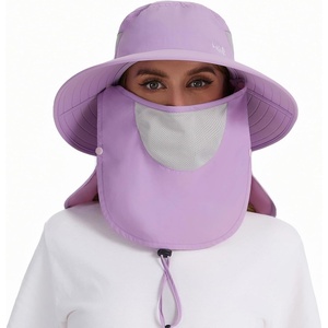 image:imageBASSDASH UPF 50 Breathable Sun Hat with Removable Face Cover and Neck Flap Wide Brim Bucket Hat for Fishing Hiking Men WomenLight Purple