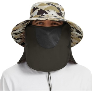 image:imageBASSDASH UPF 50 Breathable Sun Hat with Removable Face Cover and Neck Flap Wide Brim Bucket Hat for Fishing Hiking Men WomenMountain CamoDark Green