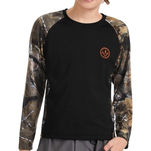 image:imageBASSDASH Youth UPF50 Camo Long Sleeve Fishing Shirt UV Protection Quick Dry TeeBlackAutumn Forest