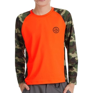 image:imageBASSDASH Youth UPF50 Camo Long Sleeve Fishing Shirt UV Protection Quick Dry TeeBlaze OrangeArmy Green Camo