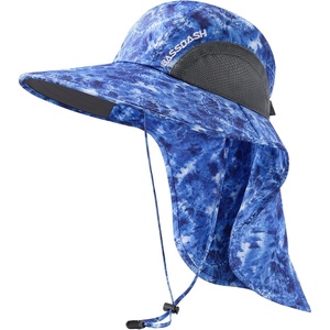 image:imageBASSDASH UPF 50 Unisex Water Resistant Wide Brim Sun Hat with Large Neck Flap Ponytail Fishing Hat for Men WomenBlue Camo