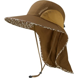image:imageBASSDASH UPF 50 Unisex Water Resistant Wide Brim Sun Hat with Large Neck Flap Ponytail Fishing Hat for Men WomenCaramelLeopard