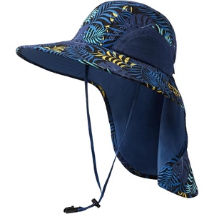 image:imageBASSDASH UPF 50 Unisex Water Resistant Wide Brim Sun Hat with Large Neck Flap Ponytail Fishing Hat for Men WomenColorful LeavesDark Blue