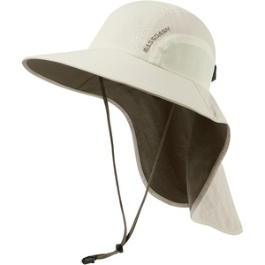 image:imageBASSDASH UPF 50 Unisex Water Resistant Wide Brim Sun Hat with Large Neck Flap Ponytail Fishing Hat for Men WomenIvorySand