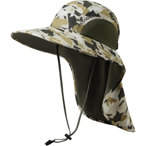 image:imageBASSDASH UPF 50 Unisex Water Resistant Wide Brim Sun Hat with Large Neck Flap Ponytail Fishing Hat for Men WomenMountain CamoAmy Green