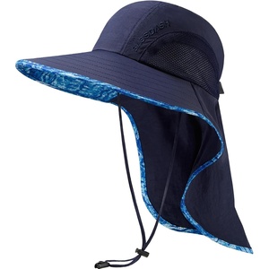 image:imageBASSDASH UPF 50 Unisex Water Resistant Wide Brim Sun Hat with Large Neck Flap Ponytail Fishing Hat for Men WomenNavy BlueRipple