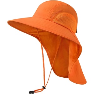image:imageBASSDASH UPF 50 Unisex Water Resistant Wide Brim Sun Hat with Large Neck Flap Ponytail Fishing Hat for Men WomenOrange