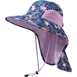 image:imageBASSDASH UPF 50 Unisex Water Resistant Wide Brim Sun Hat with Large Neck Flap Ponytail Fishing Hat for Men WomenPalm LeavesLight Purple