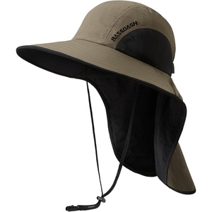 image:imageBASSDASH UPF 50 Unisex Water Resistant Wide Brim Sun Hat with Large Neck Flap Ponytail Fishing Hat for Men WomenSandBlack