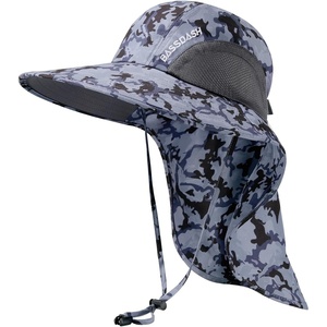 image:imageBASSDASH UPF 50 Unisex Water Resistant Wide Brim Sun Hat with Large Neck Flap Ponytail Fishing Hat for Men WomenStorm Camo