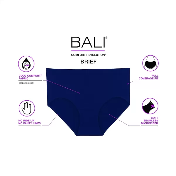 Bali Womens Comfort Revolution Seamless Brief Panty High Rise Microfiber Stretch Underwear3 Pack  Diamond Black