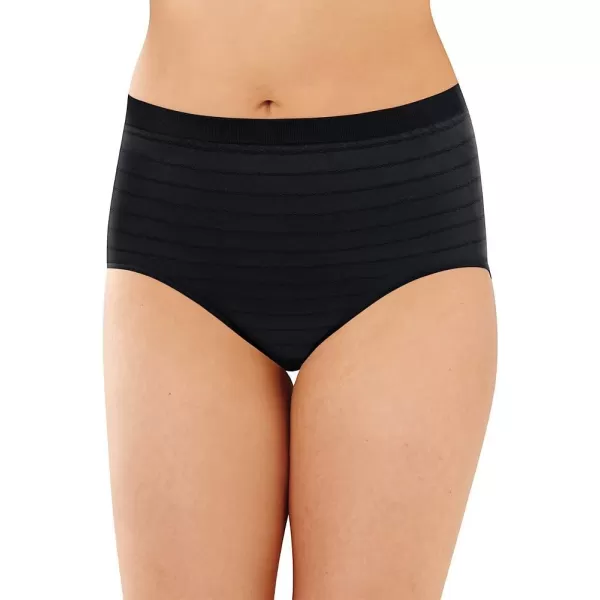 Bali Womens Comfort Revolution Seamless Brief Panty High Rise Microfiber Stretch UnderwearBlack Stripe