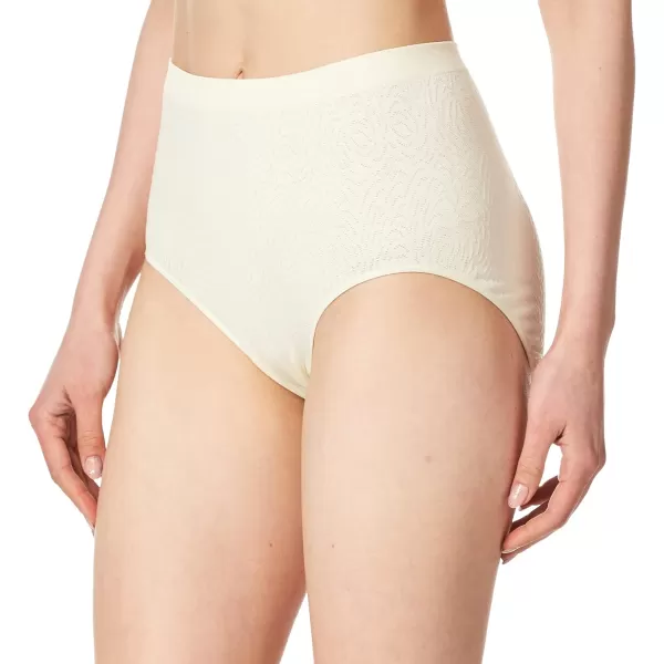 Bali Womens Comfort Revolution Seamless Brief Panty High Rise Microfiber Stretch UnderwearLight Beige Damask