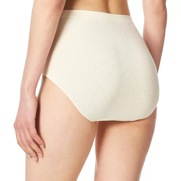 Bali Womens Comfort Revolution Seamless Brief Panty High Rise Microfiber Stretch UnderwearLight Beige Damask