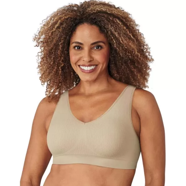 Bali One Smooth U Wireless Bra Seamless NoBulge Shapewear Bra Pullover Bralette with NoRoll Underband and NoDig StrapsAlmond Rib