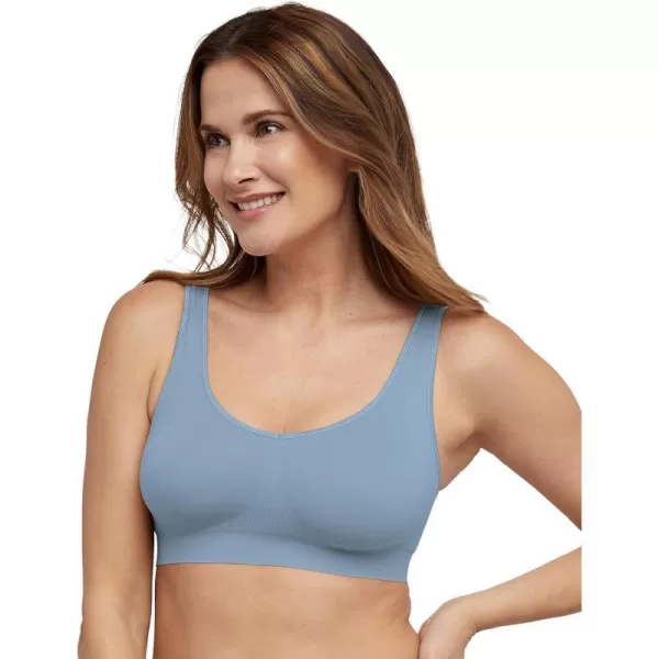 Bali One Smooth U Wireless Bra Seamless NoBulge Shapewear Bra Pullover Bralette with NoRoll Underband and NoDig StrapsSoft Blue Grey