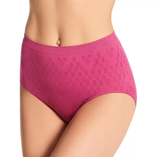 Bali Womens Comfort Revolution Seamless Brief Panty High Rise Microfiber Stretch UnderwearDahlia Pink Dot