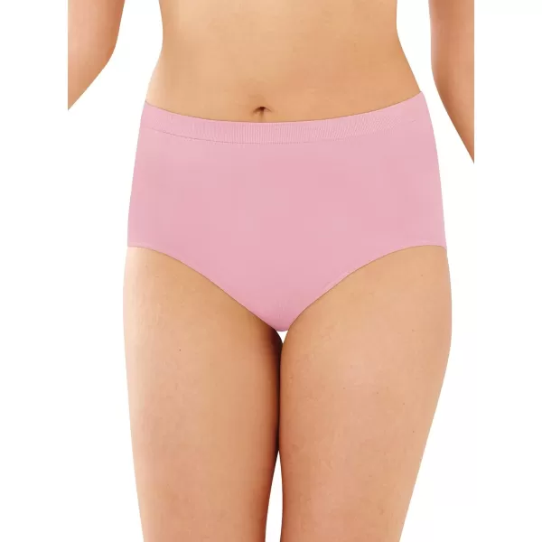 Bali Womens Comfort Revolution Seamless Brief Panty High Rise Microfiber Stretch UnderwearSilken Pink