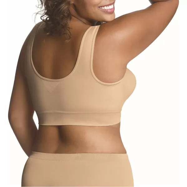 JUST MY SIZE Womens Pure Comfort Light Support Pullover Wireless TShirt Bra with MoistureWickingNude