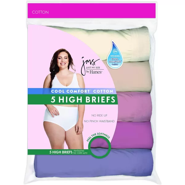 Just My Size Womens Plus 5Pack Cotton High BriefAssorted