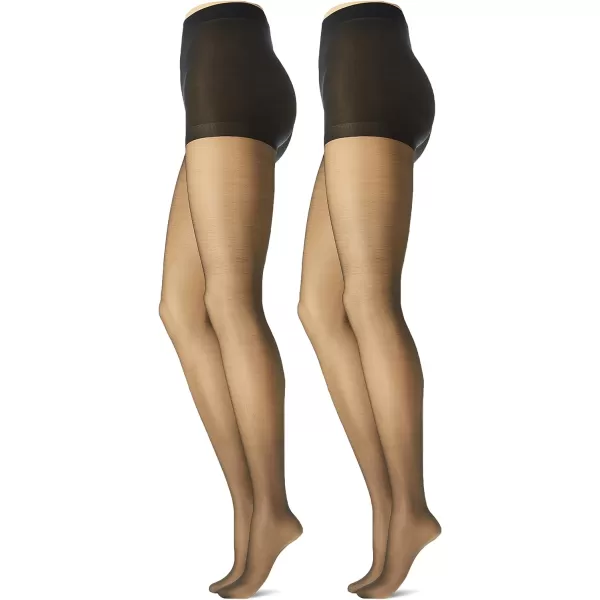 Leggs Womens Silken Mist 2 Pair Control Top Silky Sheer Leg Panty HoseJet Black