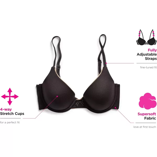 Maidenform Comfort Devotion Demi TShirt Bra Velvety FullCoverage Bra Comfortable Bra with Convertible Straps for EverydayLatte LiftBlack