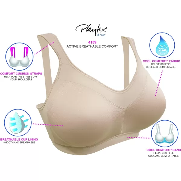 Playtex Womens 18 Hour Active Lifestyle Full Coverage Bra 4159ExcaliburBlack