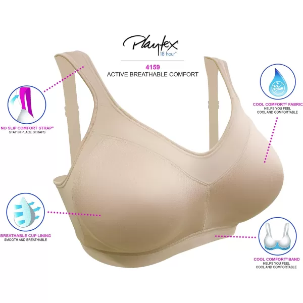 Playtex Womens 18 Hour Active Lifestyle Full Coverage Bra 4159ExcaliburBlack