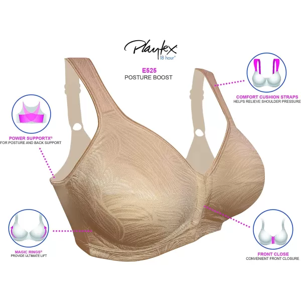 Playtex Womens 18 Hour Front Close Wirefree Back Support Posture Full Coverage Bra USE525Light Beige