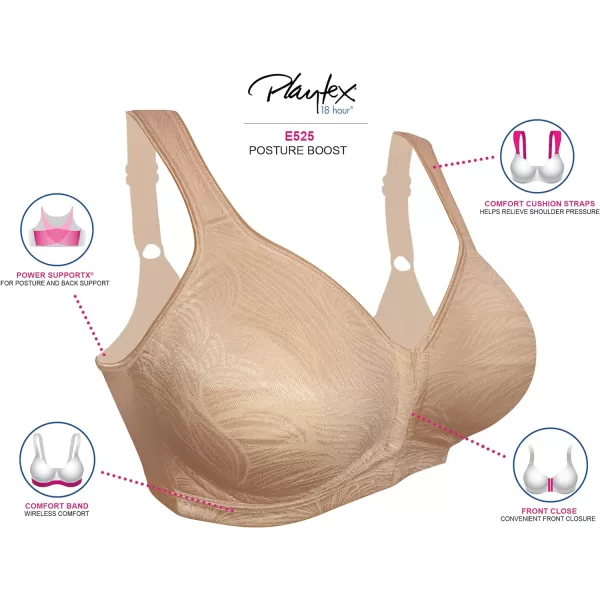 Playtex Womens 18 Hour Front Close Wirefree Back Support Posture Full Coverage Bra USE525Light Beige