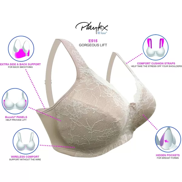 Playtex Womens 18 Hour Gorgeous Lift Wirefree Bra USE515Soft TaupeMother of Pearl