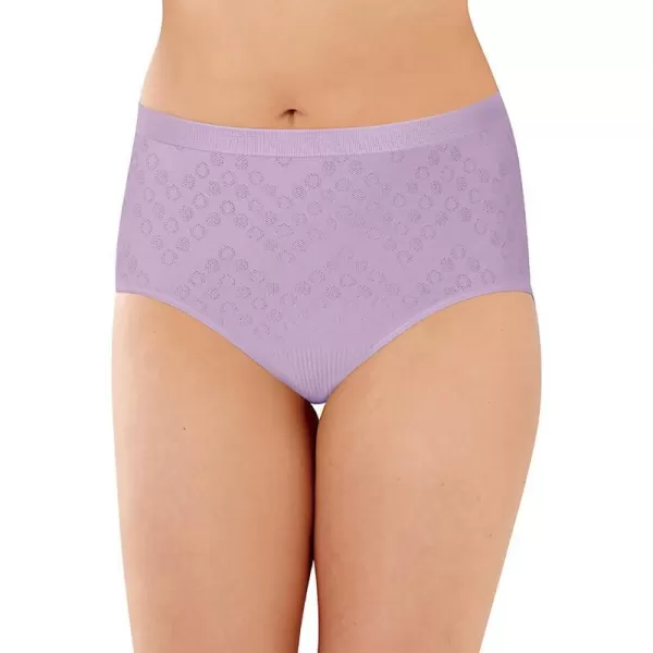 Bali Womens Comfort Revolution Seamless Brief Panty High Rise Microfiber Stretch UnderwearMorning Orchid Dot