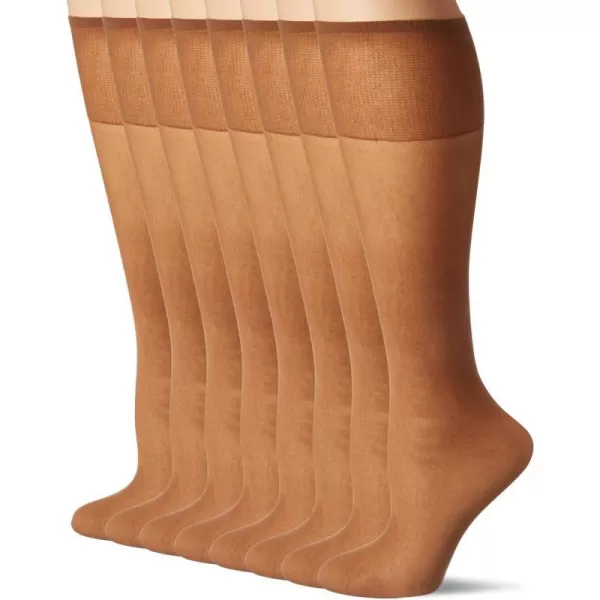 Leggs Womens PlusSize Everyday Knee High Sheer Toe Available in 8 and 16 Pack8 8 Pack  Sun Tan