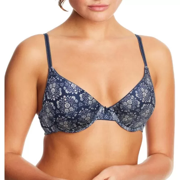 Maidenform Comfort Devotion Demi TShirt Bra Velvety FullCoverage Bra Comfortable Bra with Convertible Straps for EverydayBaroque PrintNavy Eclipse