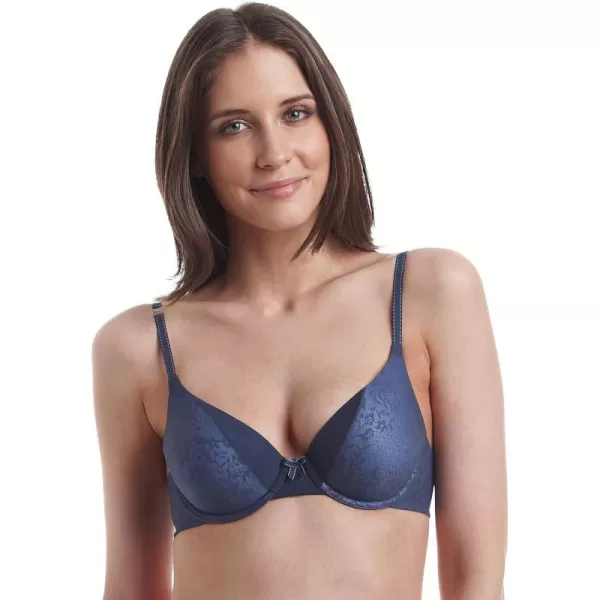 Maidenform Comfort Devotion Demi TShirt Bra Velvety FullCoverage Bra Comfortable Bra with Convertible Straps for EverydayNavy LaceRoaming Blue Combo